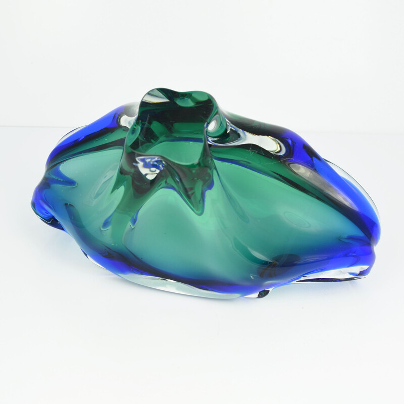 Vintage large blue-green glass bowl designed by J. Hospodka