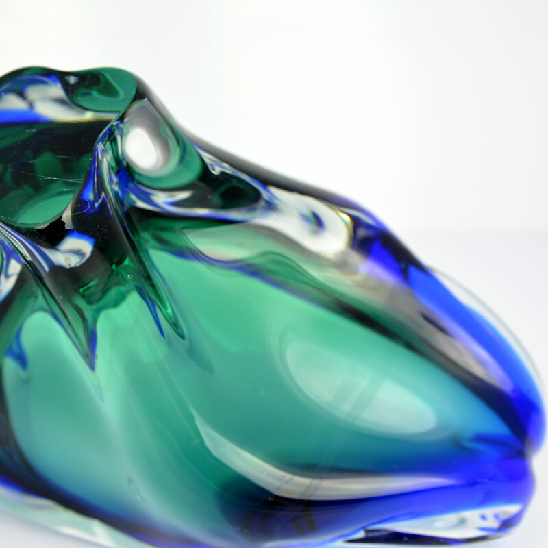 Grand bol en verre vintage bleu-vert par J. Hospodka