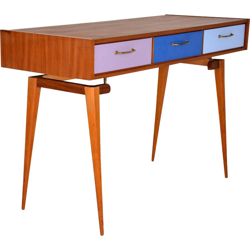 Bureau vintage scandinave en bois et mélaminé 1960