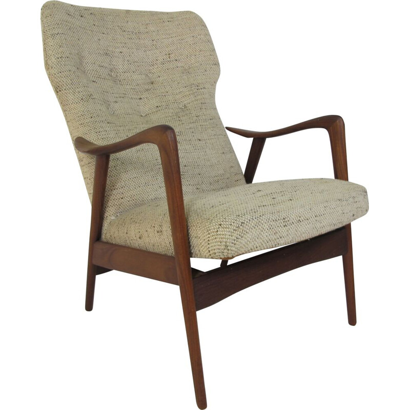 Vintage teak and wool lounge chair for Westnofa, Norway 1950