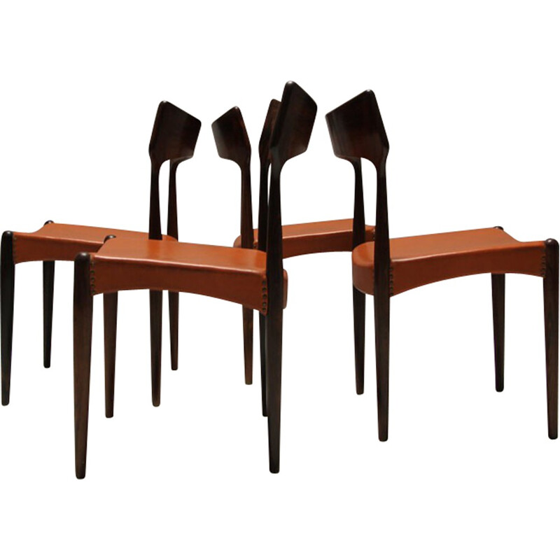 Set of 4 rosewood and leather Christian Linneberg Mobelfabrik dining chairs - 1950s