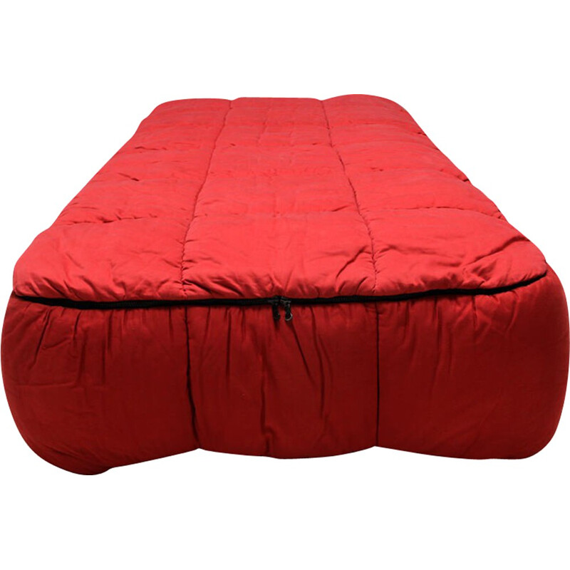 Arflex single bed in wood and red fabric, Cini BOERI - 1970s