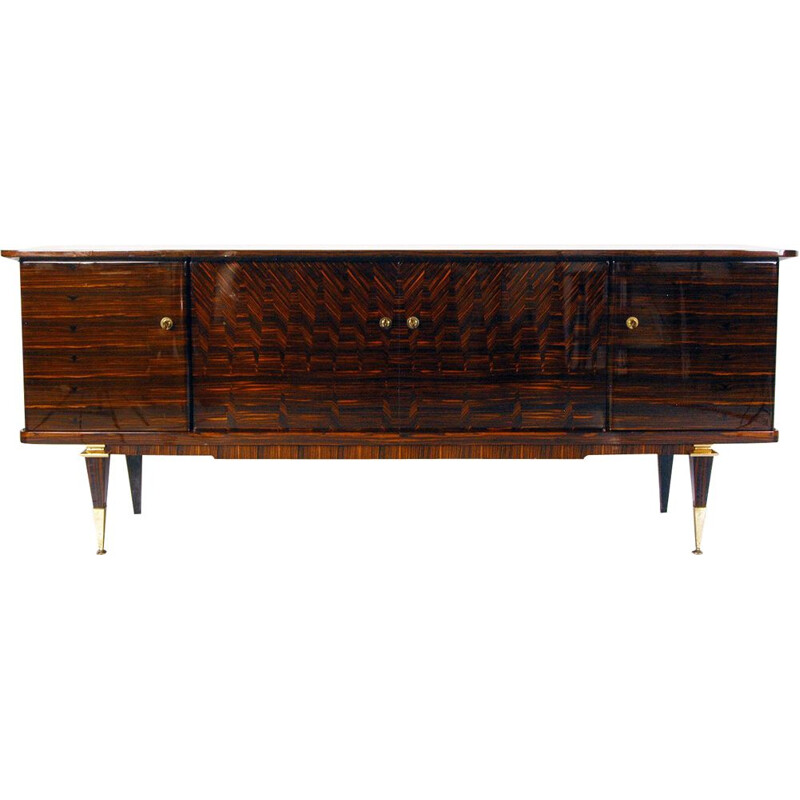 Vintage sideboard lacquered Art Deco in Macassar ebony and maple France 1940s