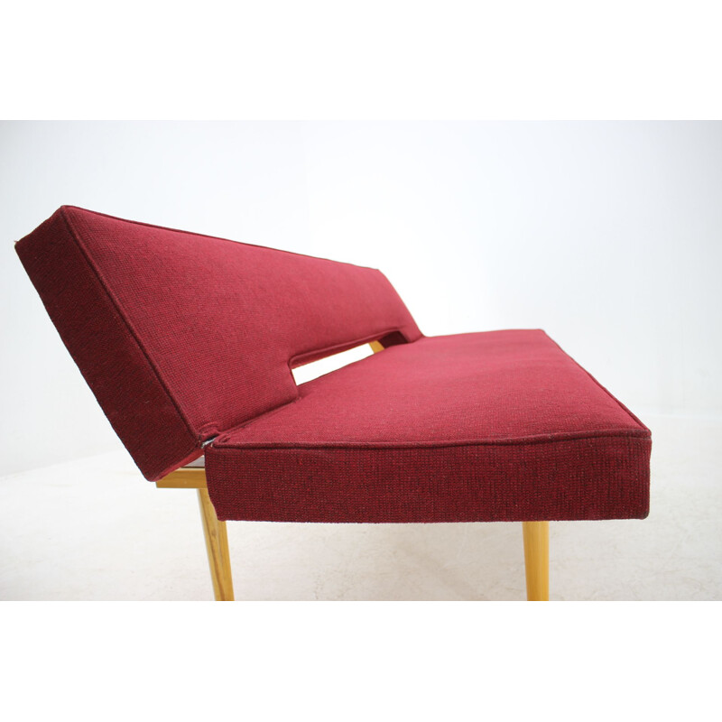 Vintage sofa by Miroslav Navrátil in wood and fabric1960s