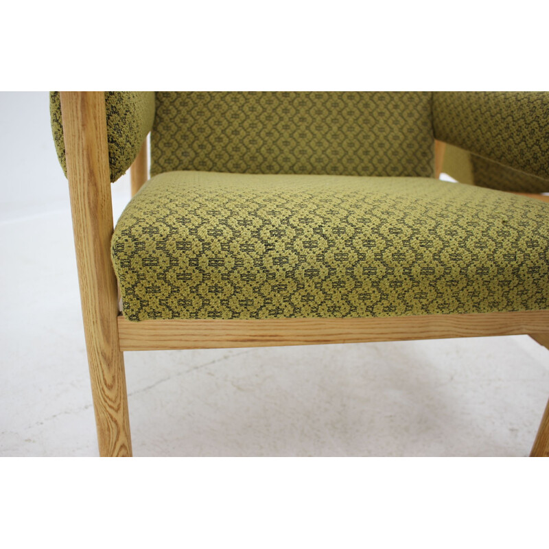 Pair of vintage armchairs for Dřevotvar Pardubice in green fabric and wicker 1970s