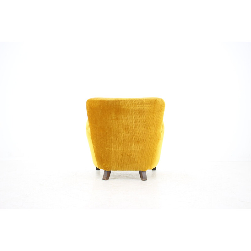 Vintage Art Deco armchair in yellow fabric and wood 1930s