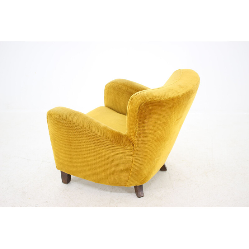 Fauteuil vintage Art Déco en tissu jaune et bois 1930