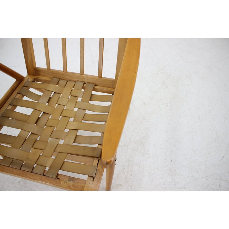 Vintage armchair in wood and orange fabric for Ton, Czechoslovakia 1970