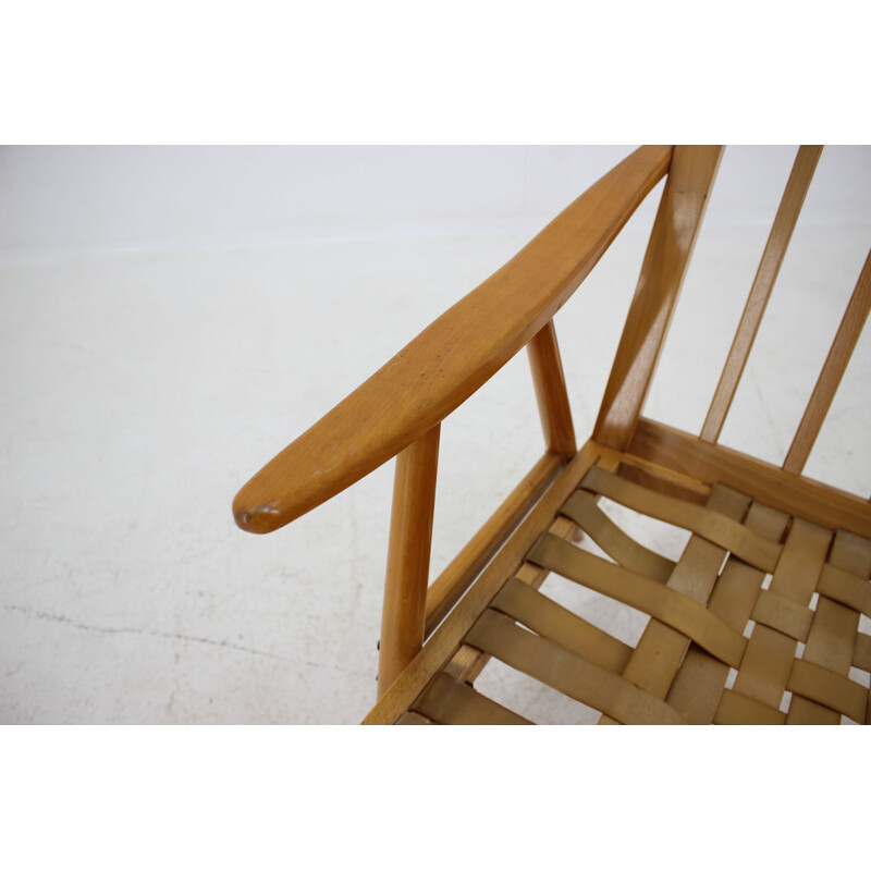 Vintage armchair in wood and orange fabric for Ton, Czechoslovakia 1970