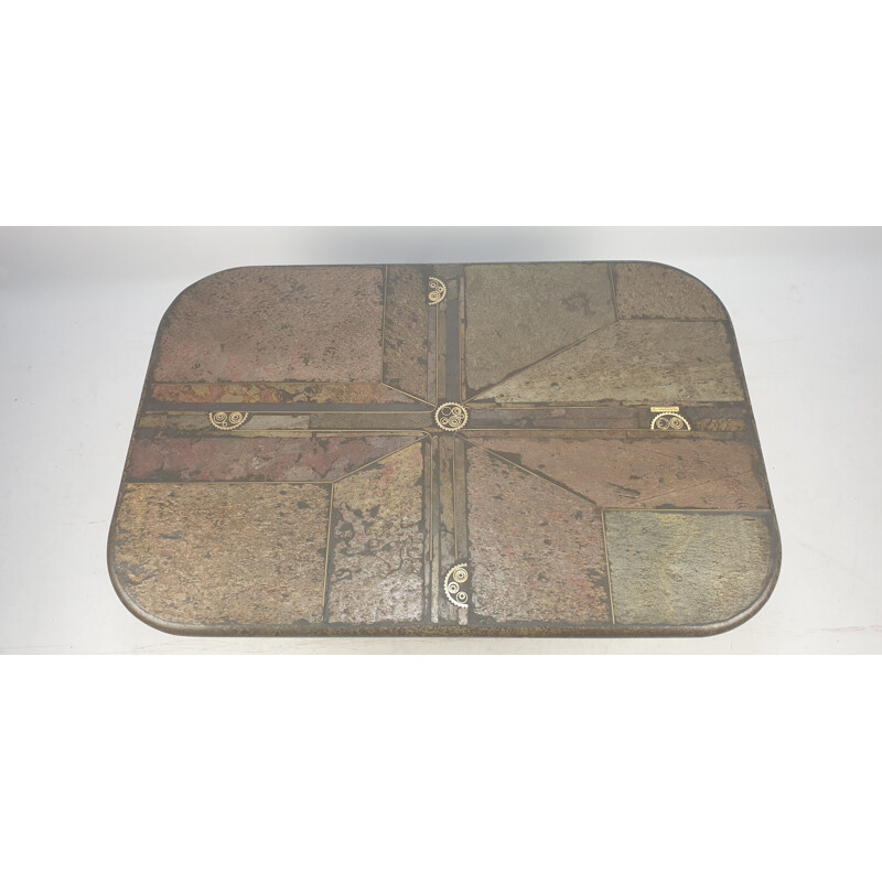 Table basse vintage carrée par Kingma en béton et pierre 1990