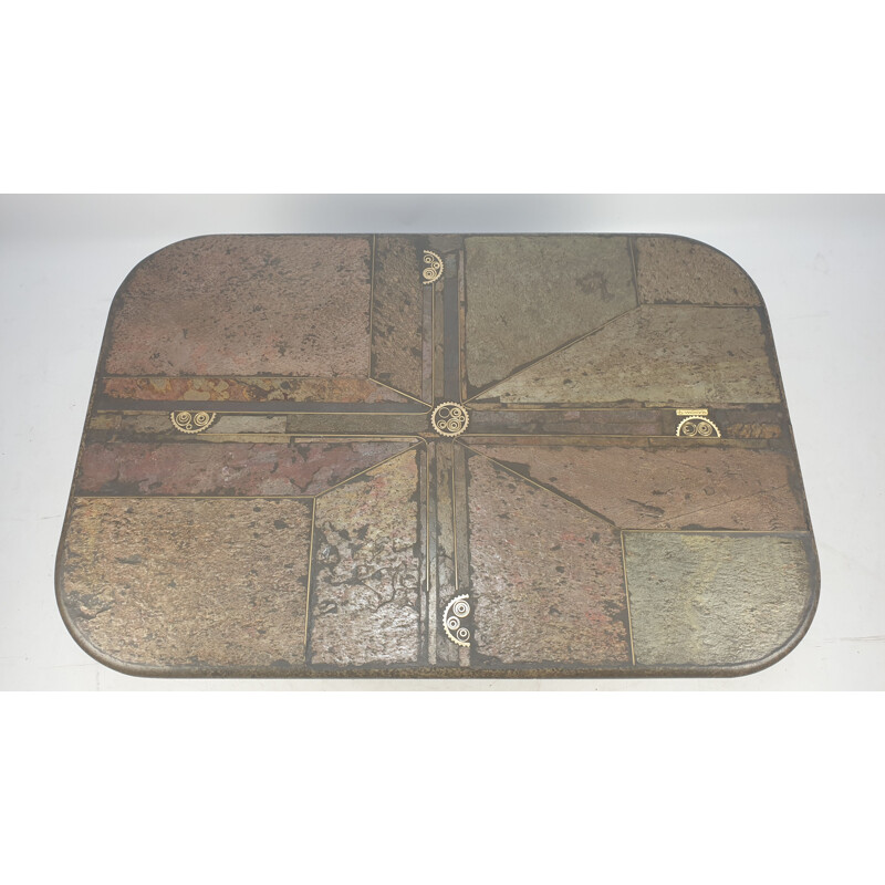 Table basse vintage carrée par Kingma en béton et pierre 1990