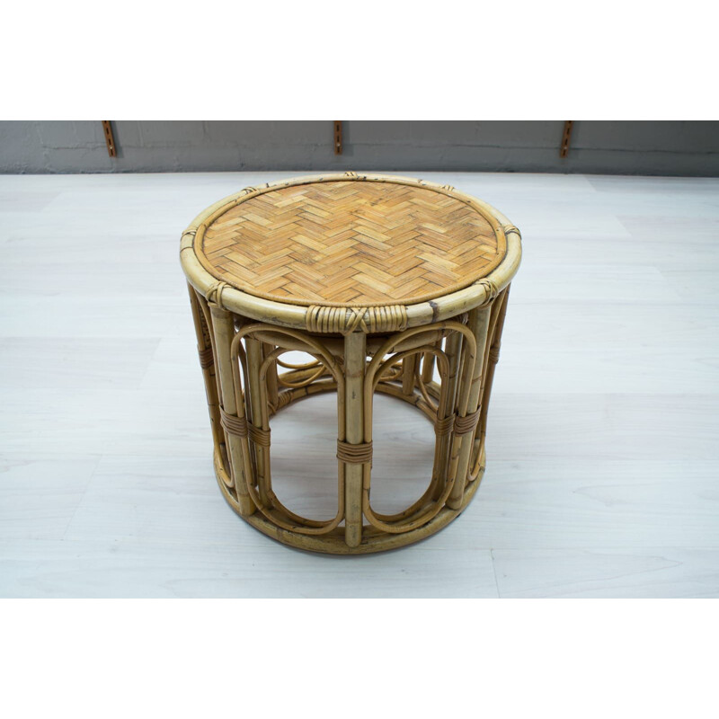 Set of 2 vintage side tables in rattan and bamboo, 1960s