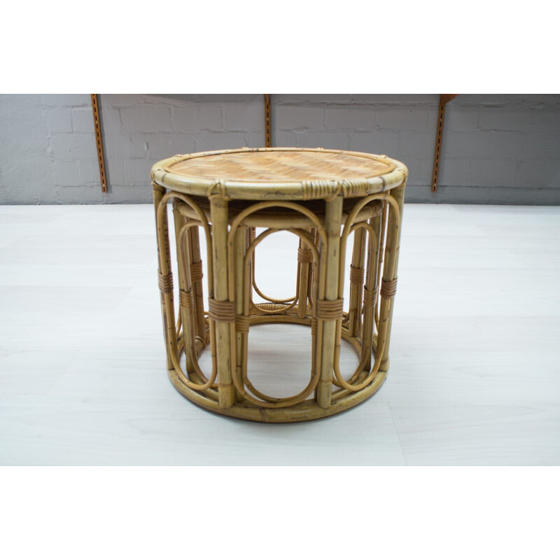 Set of 2 vintage side tables in rattan and bamboo, 1960s