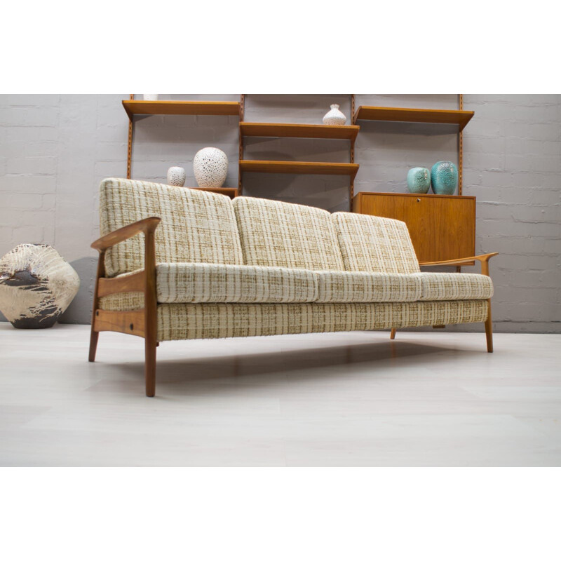 Vintage scandinavian living room set in wood and fabric 1960s