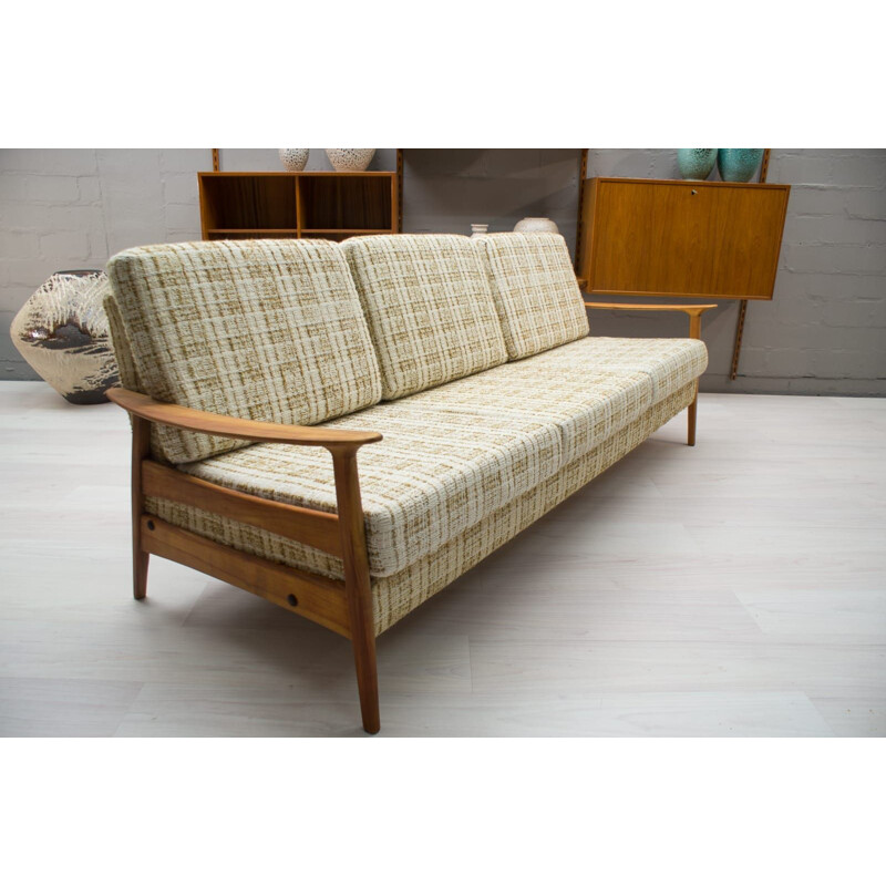 Ensemble de salon vintage scandinave en bois et tissu 1960