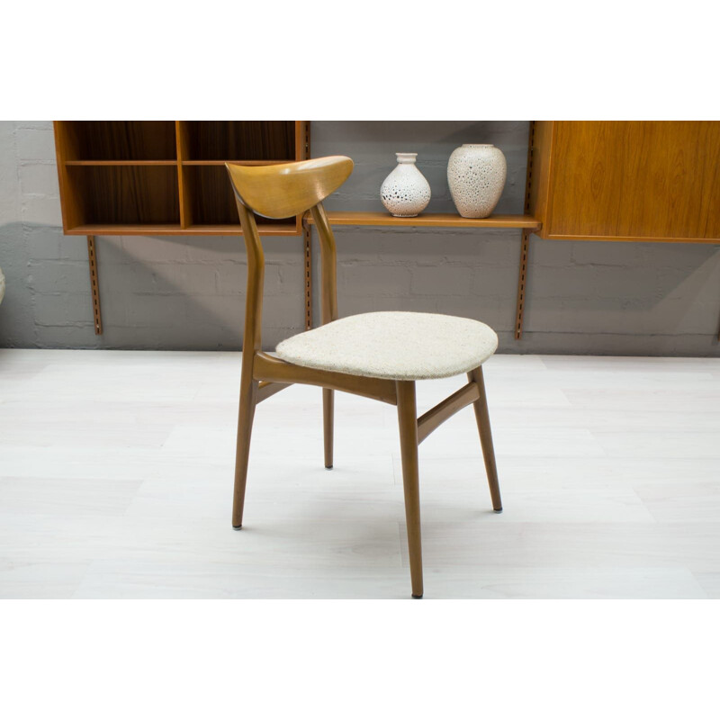 Suite de 8 chaises vintage par Esszimmerstühle en bois et tissu 1960
