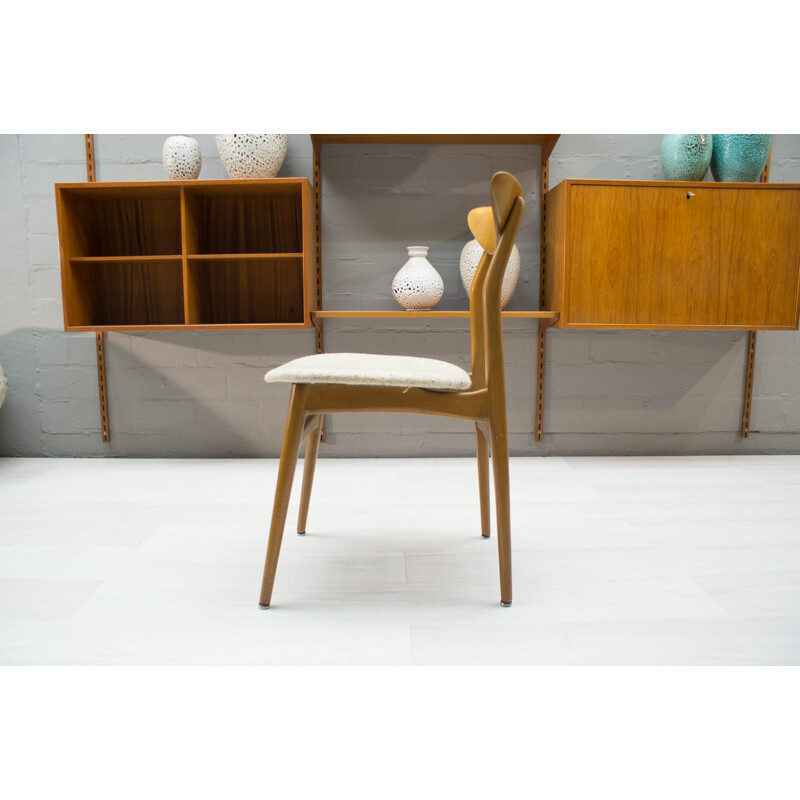 Suite de 8 chaises vintage par Esszimmerstühle en bois et tissu 1960