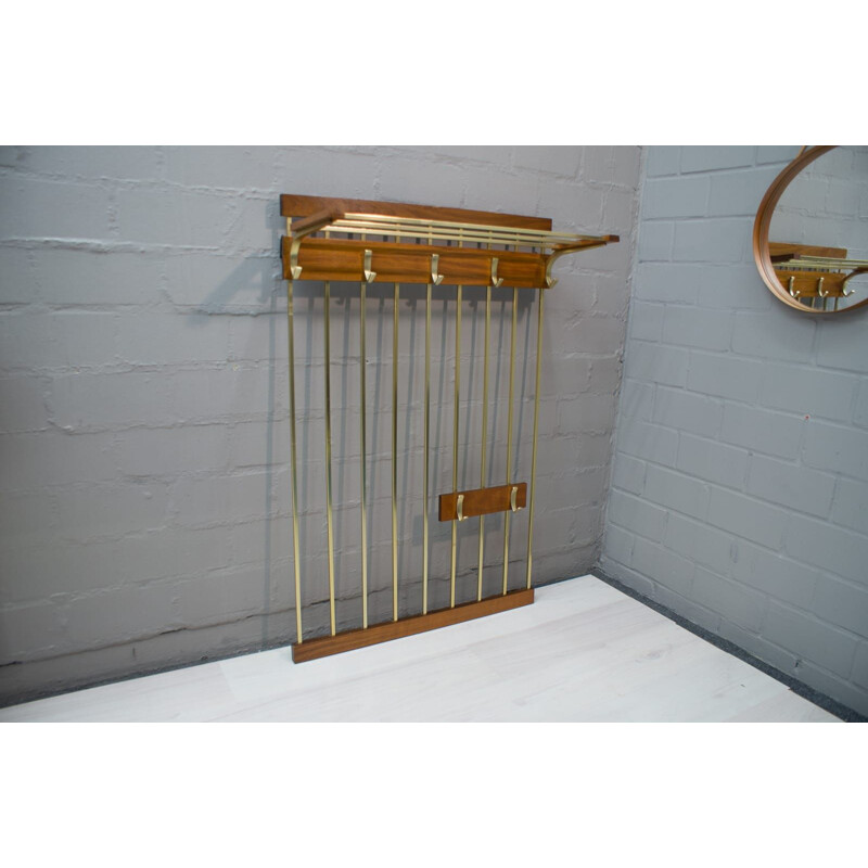 Vintage wall rack in brass and walnut 1960s