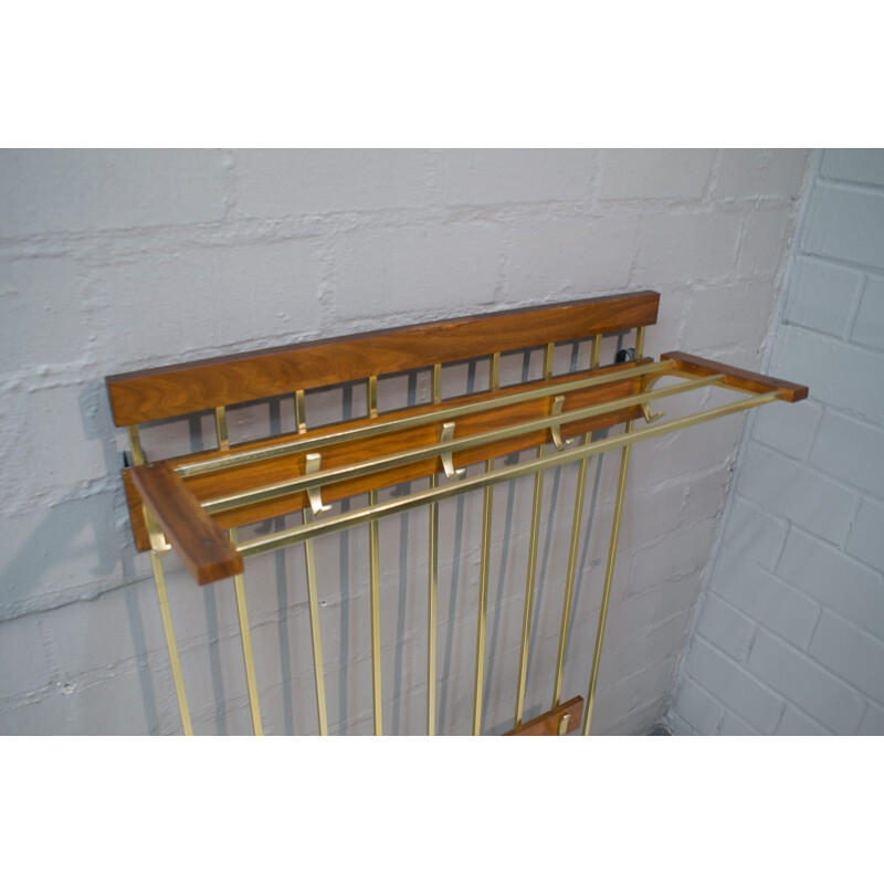 Vintage wall rack in brass and walnut 1960s