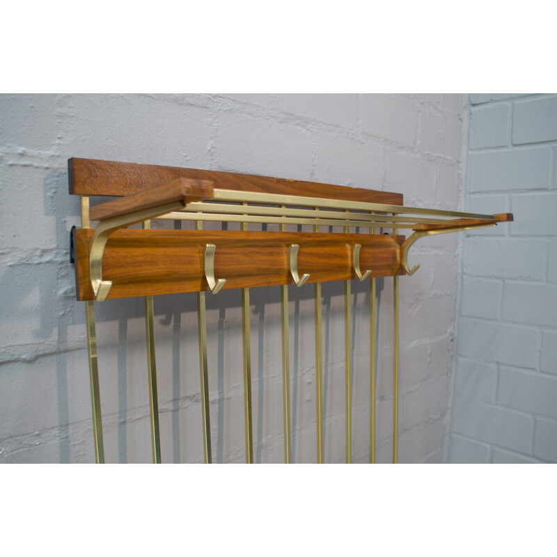 Vintage wall rack in brass and walnut 1960s