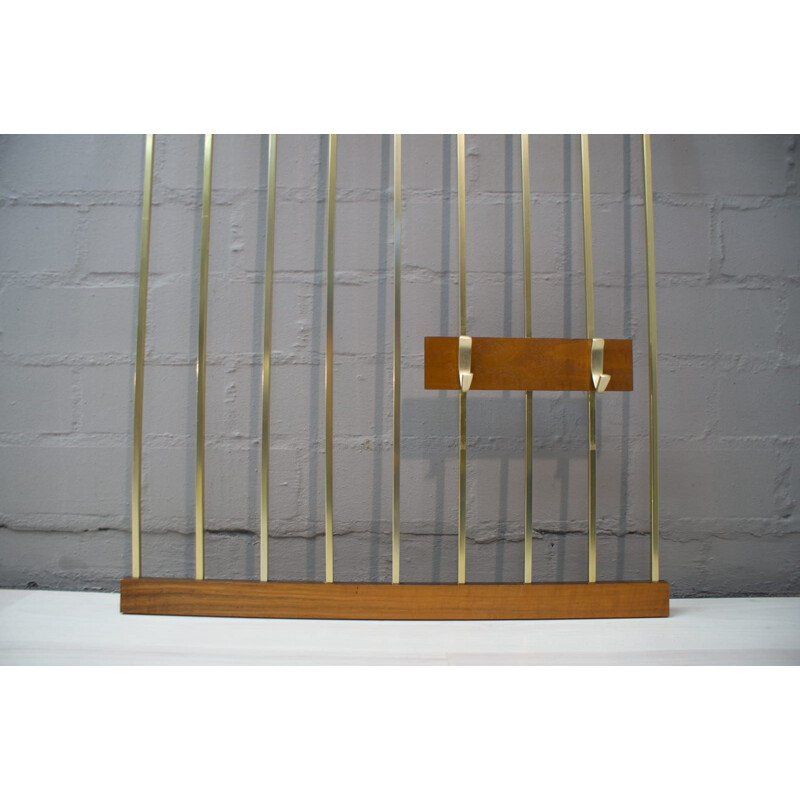 Vintage wall rack in brass and walnut 1960s