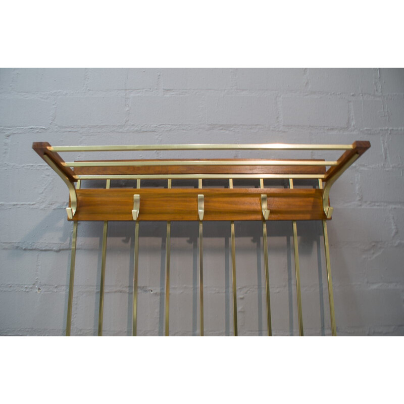 Vintage wall rack in brass and walnut 1960s