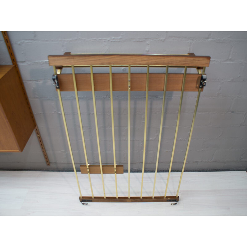 Vintage wall rack in brass and walnut 1960s