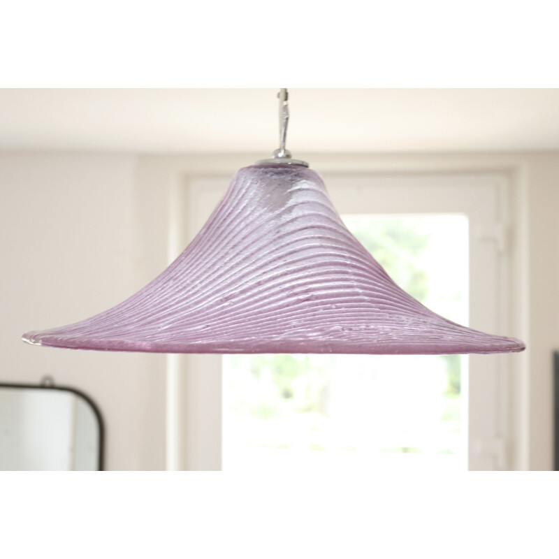 Vintage Italian pink hanging lamp in Murano glass 1970