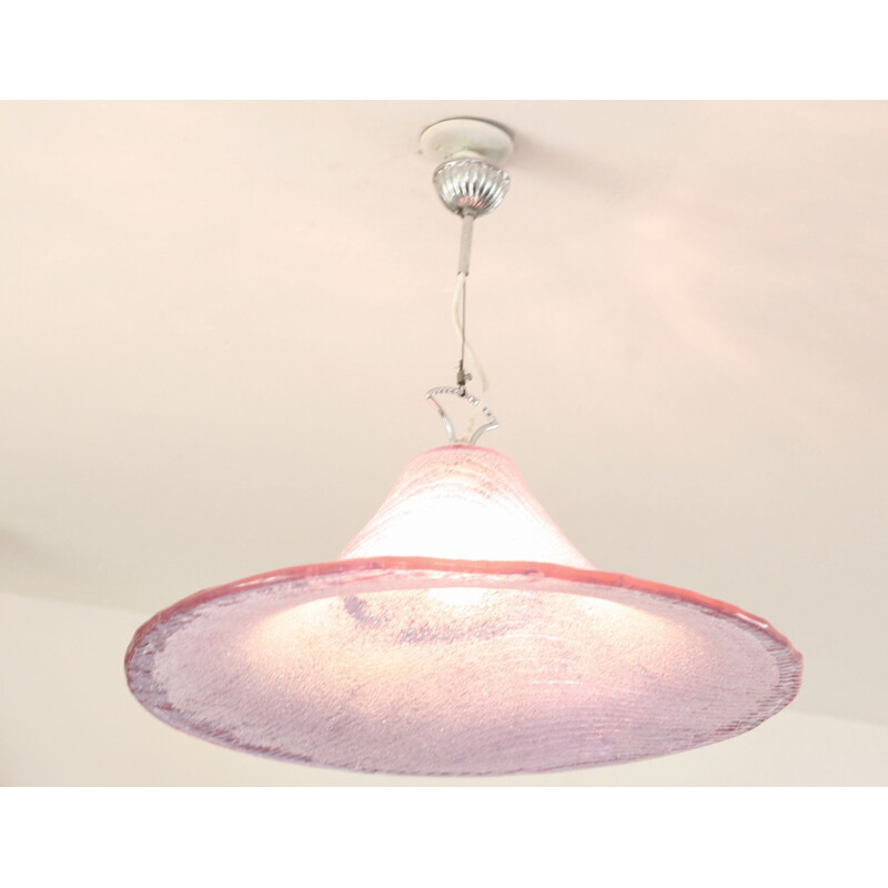 Vintage Italian pink hanging lamp in Murano glass 1970