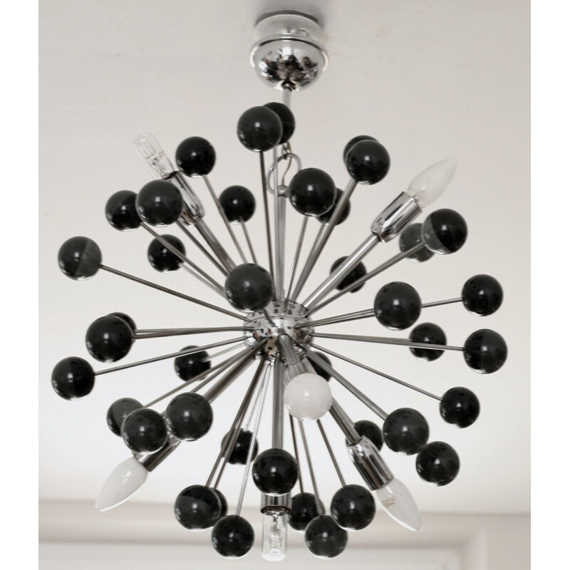 Italian sputnik vintage chandelier in chrome steel 1970