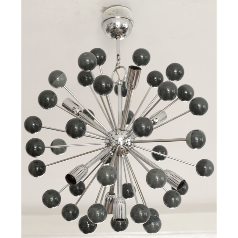 Italian sputnik vintage chandelier in chrome steel 1970