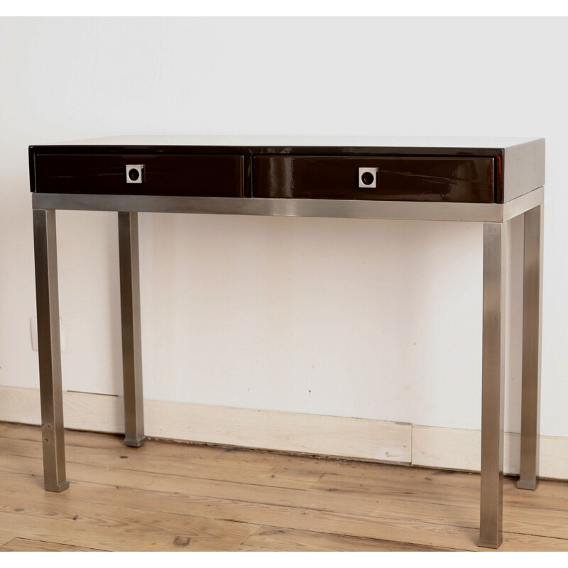 Vintage console table by Guy Lefevre for Maison Jansen in steel and lacquered wood