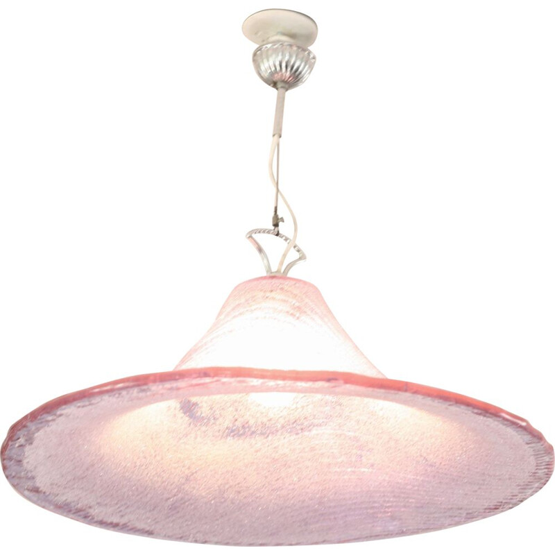 Vintage Italian pink hanging lamp in Murano glass 1970