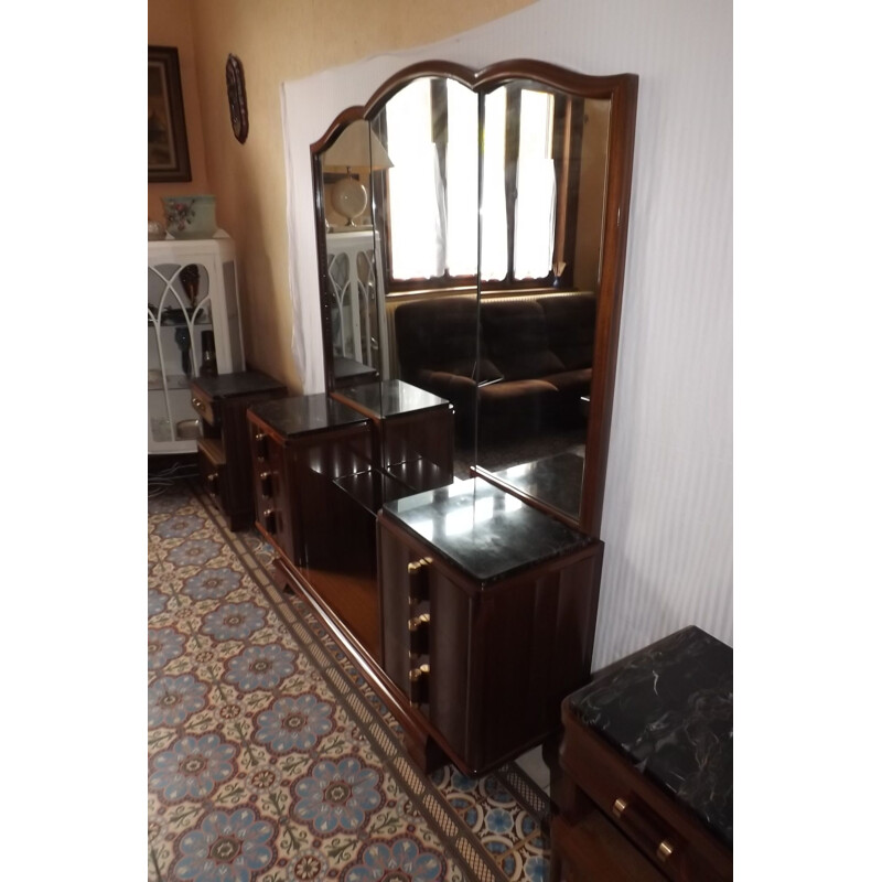 Vintage dressing table by Gaston Poisson in mahogany and marble 1930