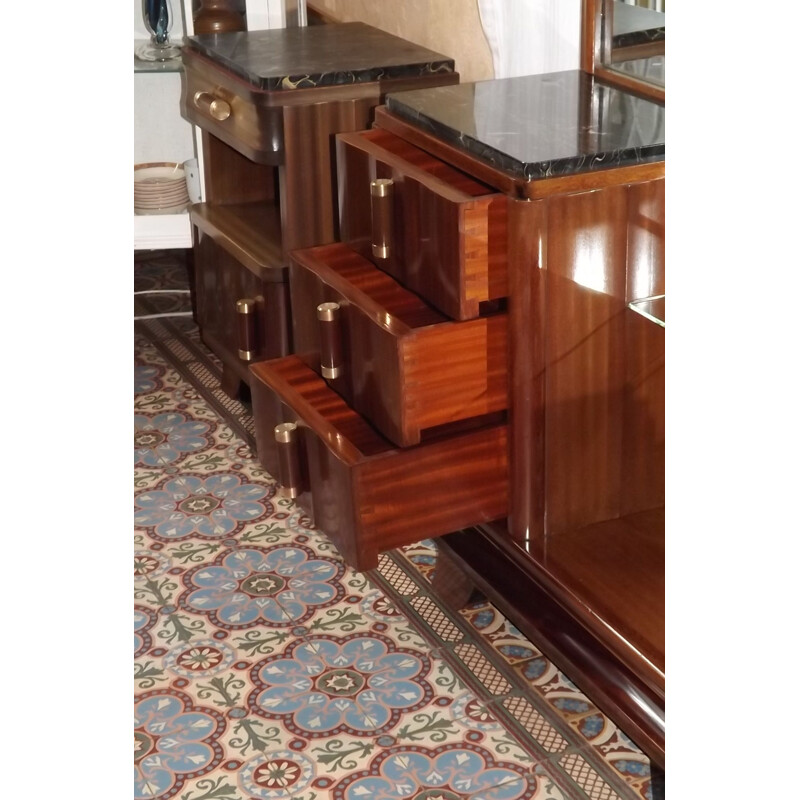 Vintage dressing table by Gaston Poisson in mahogany and marble 1930