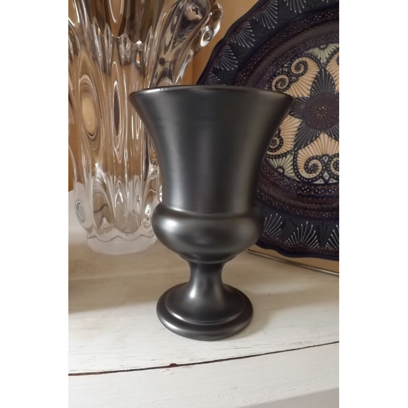 French vintage Medicis vase by Chambost in black ceramic 1970