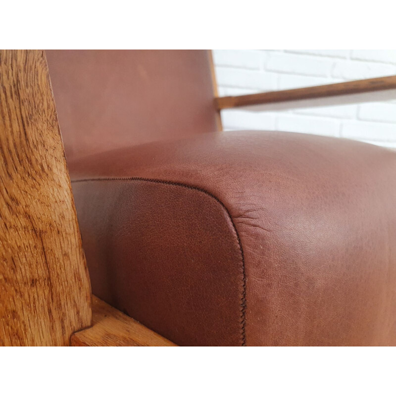 Vintage danish armchair model GE 181 by Wegner in oak and leather 1970s