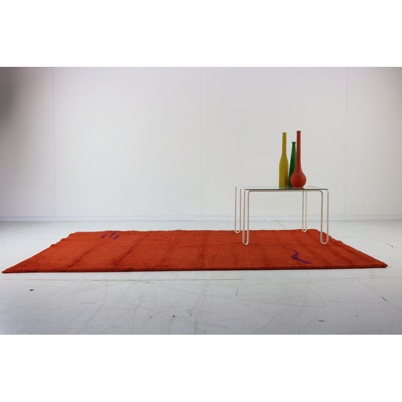 Vintage floor carpet in orange wool Dutch