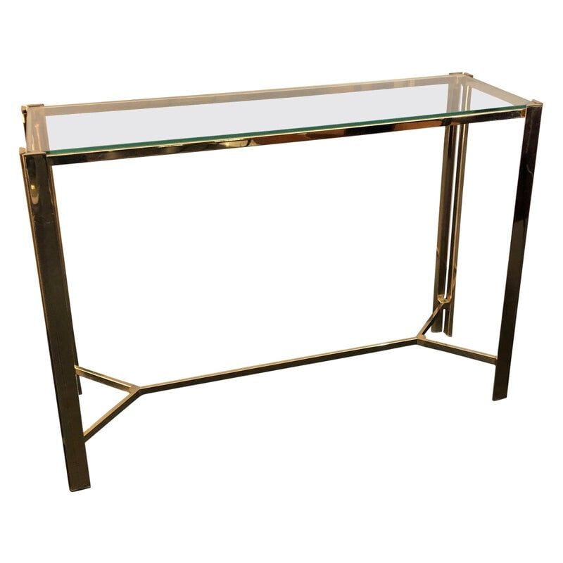 Vintage console table in gilded metal and glass Italy 1960