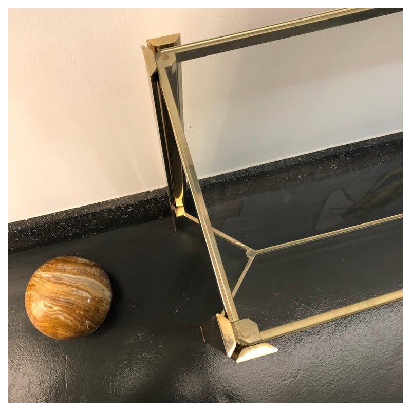 Vintage console table in gilded metal and glass Italy 1960