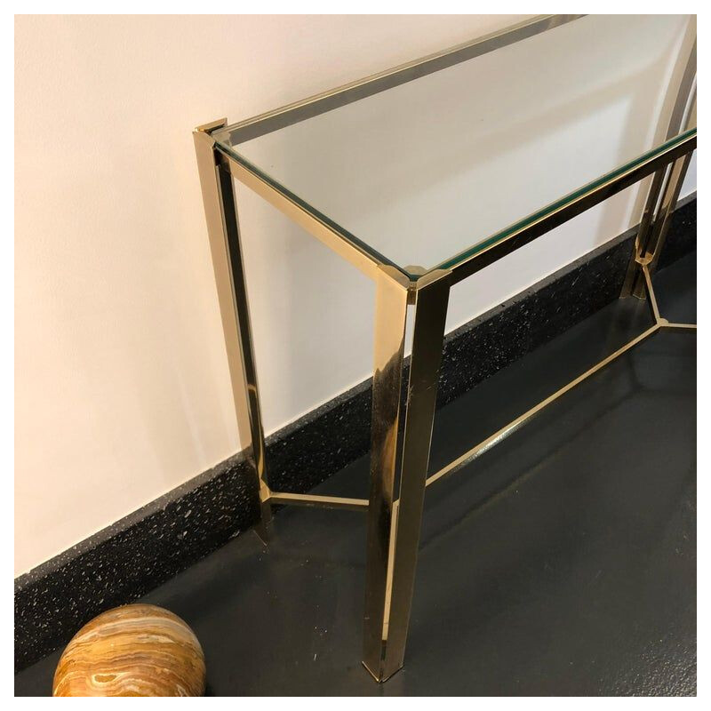 Vintage console table in gilded metal and glass Italy 1960