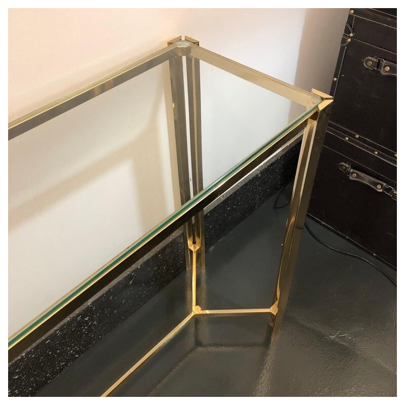 Vintage console table in gilded metal and glass Italy 1960