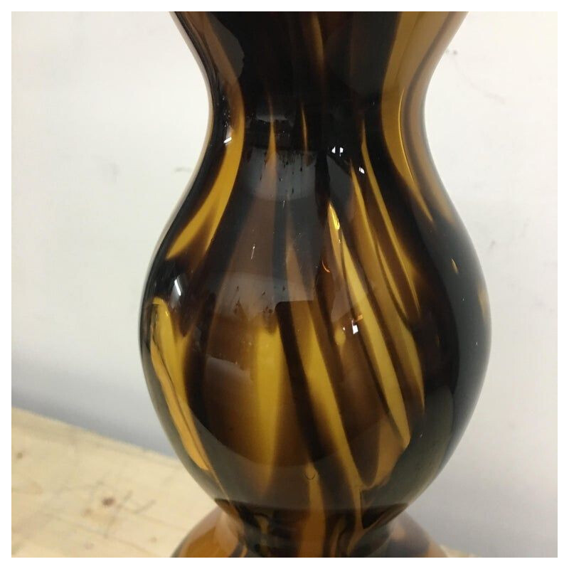 Vintage vase in brown and amber Murano glass circa 1970