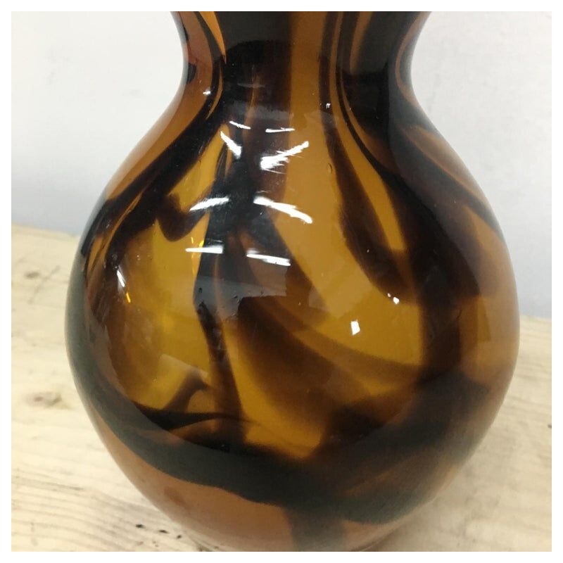 Vase vintage en verre de Murano brun et ambre vers 1970