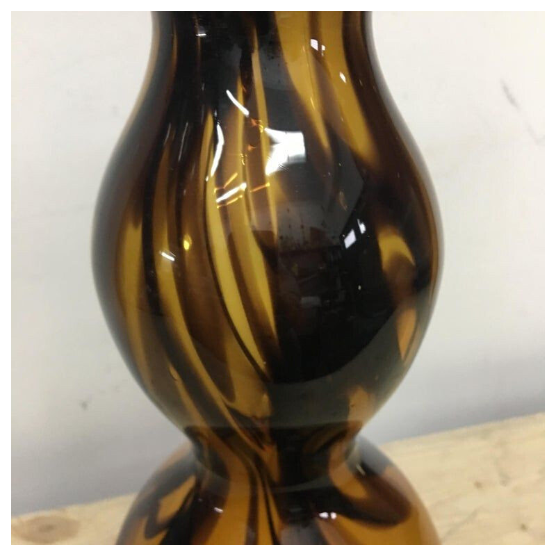 Vase vintage en verre de Murano brun et ambre vers 1970