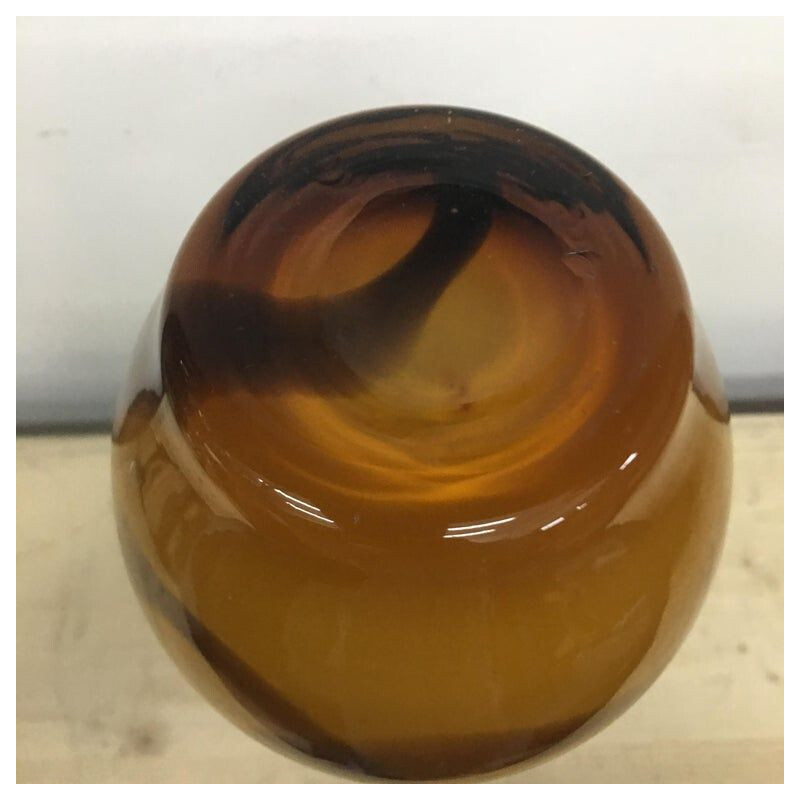 Vintage vase in brown and amber Murano glass circa 1970