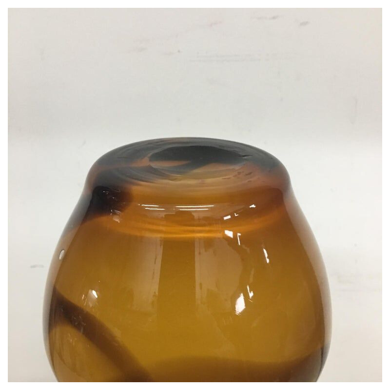 Vintage vase in brown and amber Murano glass circa 1970