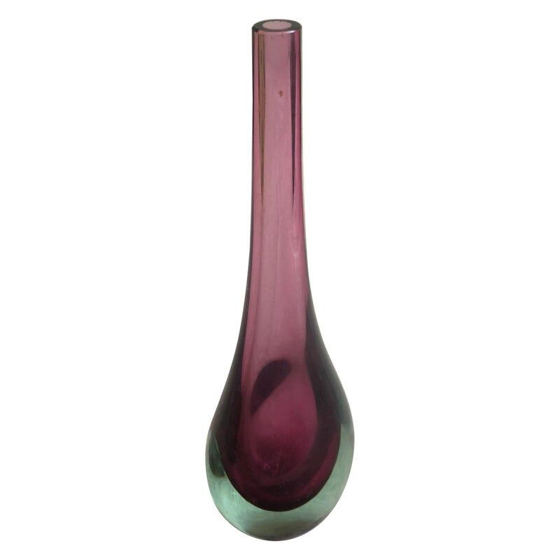 Vintage vase Sommerso in green and purple Murano glass 1970