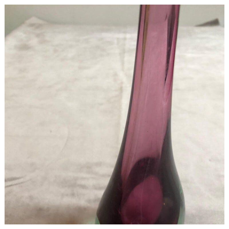 Vase vintage Sommerso en verre de Murano vert et violet 1970