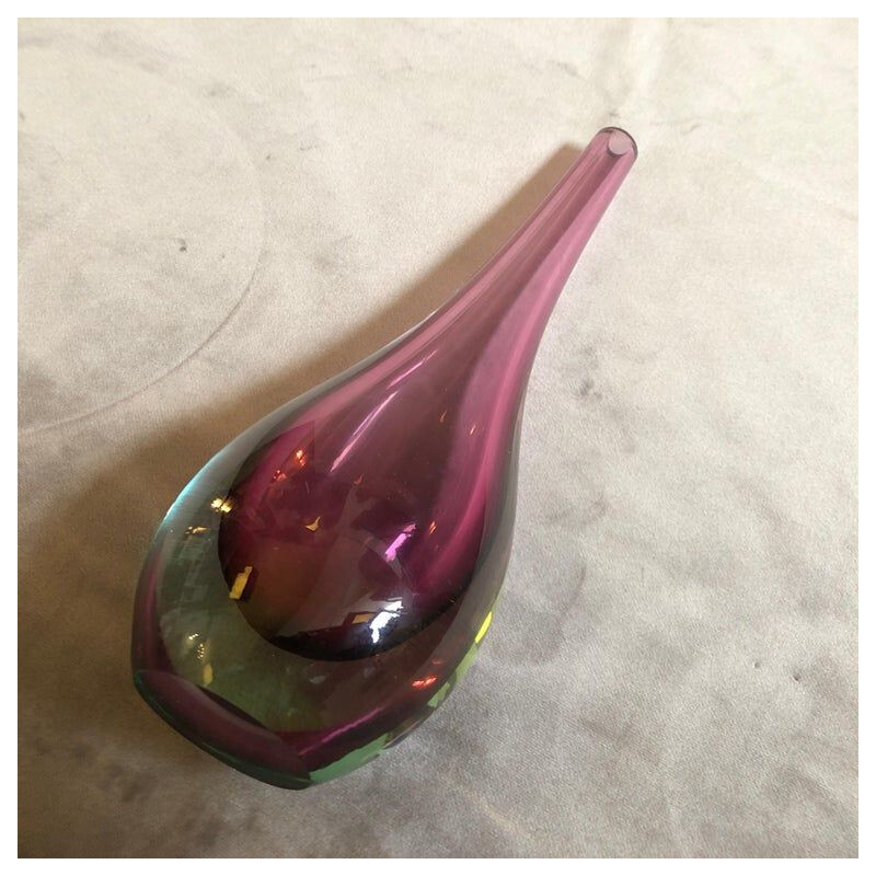 Vintage vase Sommerso in green and purple Murano glass 1970